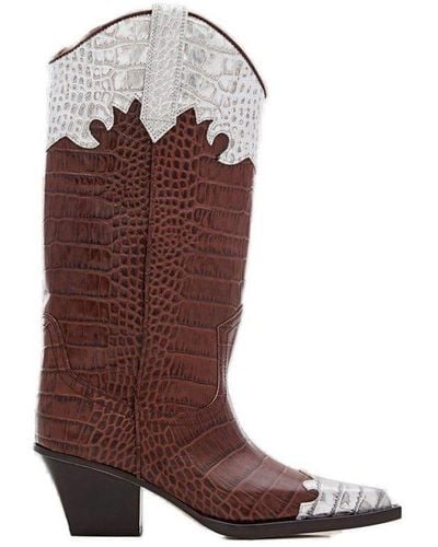 Paris Texas Ricky Crocodile Effect Heeled Boots - Brown