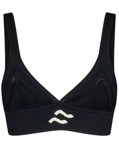 Ssheena Logo Intarsia-knit V-neck Cropped Top - Black