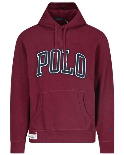 Polo Ralph Lauren Logo Appliqué Drawstring Hoodie - Red