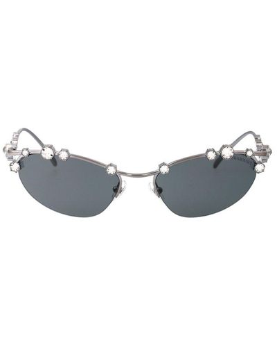 Swarovski Embellished Oval Frame Sunglasses - Blue