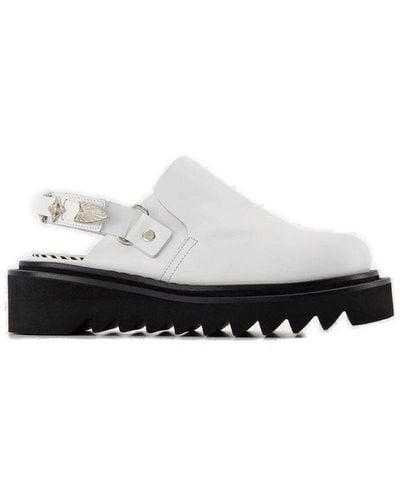 Toga Round-toe Buckled Ankle-strap Flat Mules - White