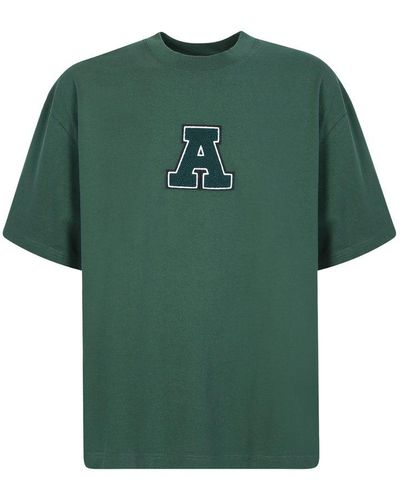 Axel Arigato T-shirt Short Sleeves Regualr Fit With Letter Patch 'a' In University Style - Green