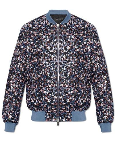 DSquared² Blossoms Floral-embroidery Sequinned Zipped Jacket - Blue