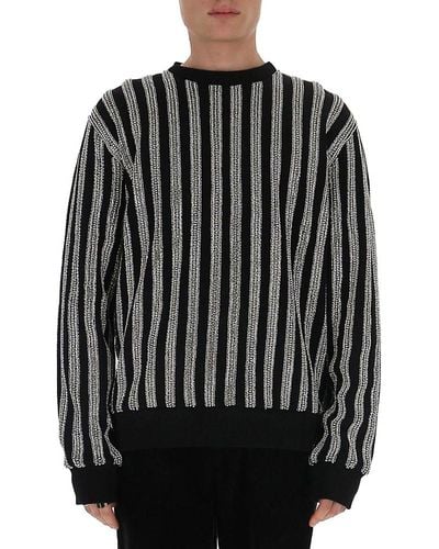 Amen Striped Crewneck Sweater - Black