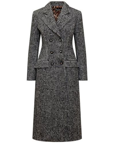 Dolce & Gabbana Double-breasted Houndstooth Coat - Grey