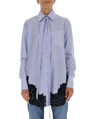 Valentino Lace Panelled Striped Shirt - Blue