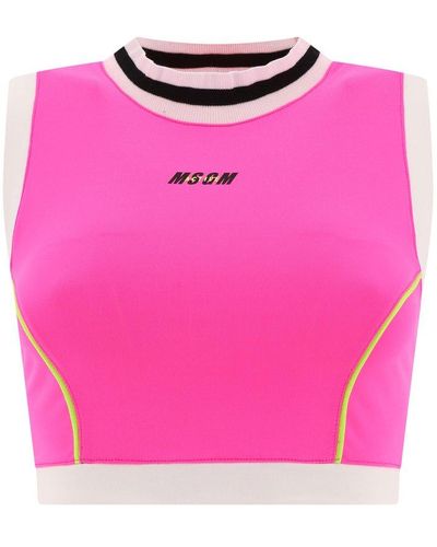 MSGM Logo Printed Sports Bra Top - Pink