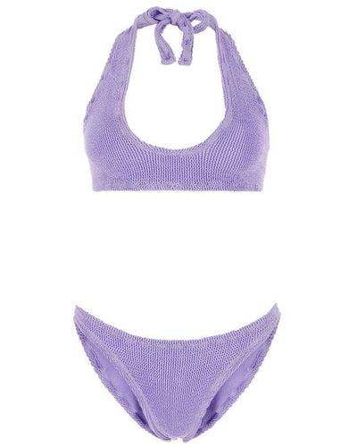 Reina Olga Pilou Scrunch Halterneck Bikini Set - Purple