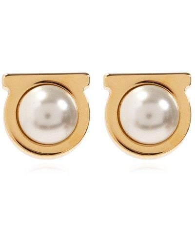 Ferragamo Gancini Glass Pearl Earrings - Metallic