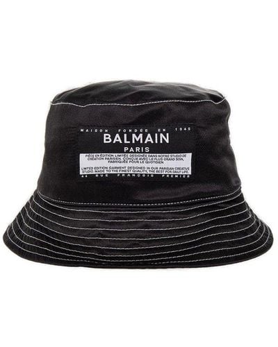 Balmain Silk Bucket Hat With Logo - Black