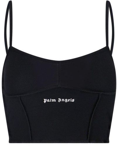 Palm Angels Logo Printed Sleeveless Top - Black