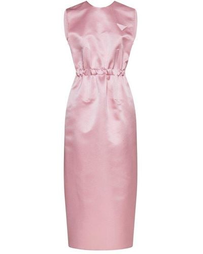 Prada Ruched Satin Midi Dress - Pink