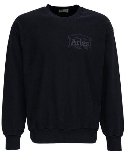 Aries Logo Printed Crewneck Sweatshirt - Black