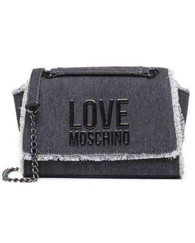 Love Moschino Denim Shoulder Bag With Fringes - White