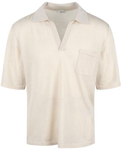 Saint Laurent Cassandre Short-sleeved Polo Shirt - White