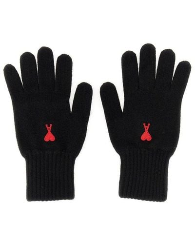 Ami Paris De Coeur Logo-patch Gloves - Black