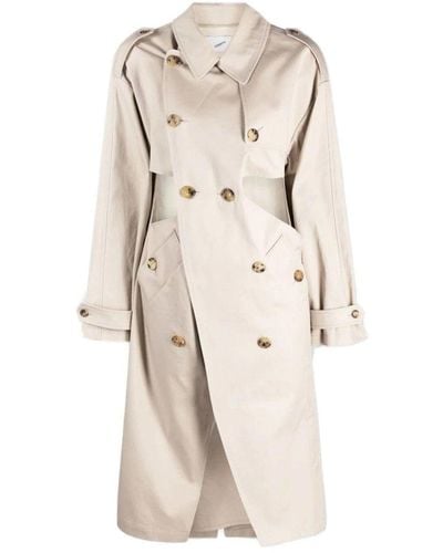 Coperni Double Breasted Cut-out Detailed Trench Coat - Natural