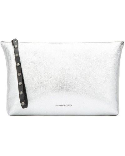 Alexander McQueen Logo Print Clutch Bag - Metallic