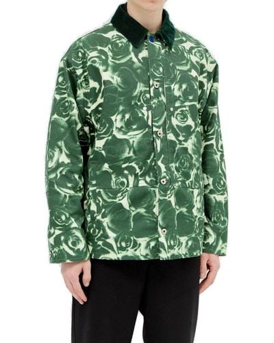 Burberry Rose-printed Buttoned Shirt Jacket - Green