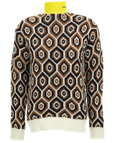 Prada Intarsia Wool-blend Turtleneck Sweater - Black