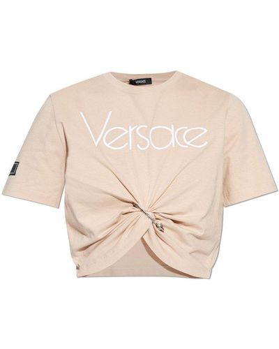 Versace Safety Pin Crewneck Cropped T-shirt - Natural