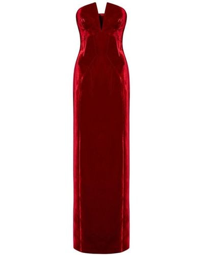 Tom Ford Bustier Strapless Split-neck Velvet Gown - Red