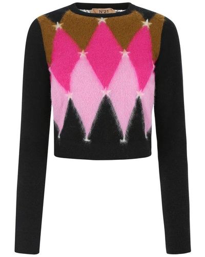 N°21 Argyle-knit Crewneck Sweater - Multicolour