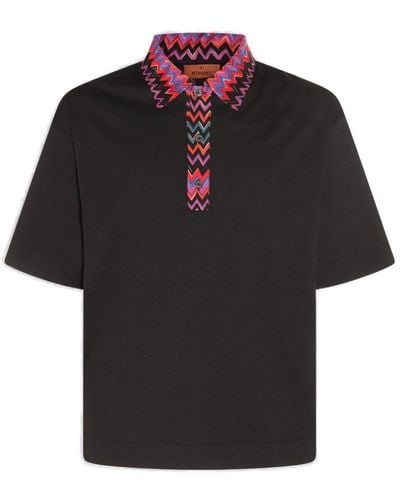 Missoni Black Multicolor Cotton Zig Zag Polo Shirt