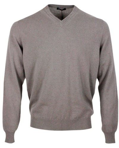 Colombo Long-sleeved V-neck Knitted Jumper - Grey