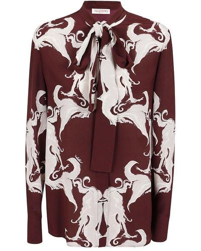 Valentino All-over Printed Pussy-bow Shirt - Red
