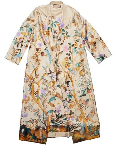 Gucci Tian Printed Belted Gown - Natural