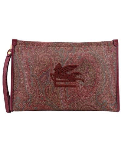Etro Leather Closure With Zip Clutches - Purple