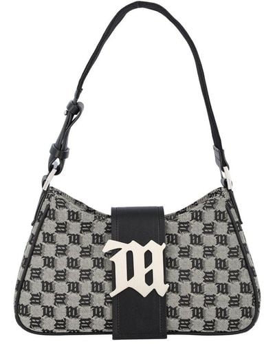 MISBHV Monogram Jacquard Zipped Shoulder Bag - Black