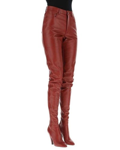 Saint Laurent Leather Slim Fit Pantaboots - Red