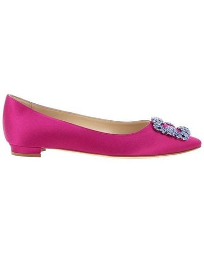 Manolo Blahnik Hangisi Buckle Embellished Slip-on Ballerina Shoes - Pink