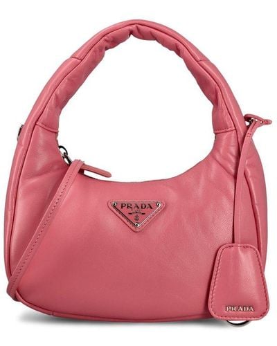 Prada Triangle Logo Plaque Hobo Shoulder Bag - Pink