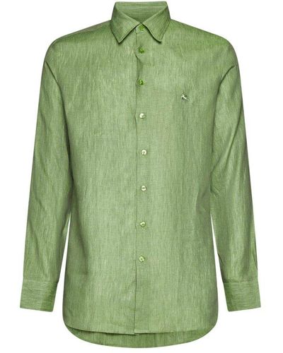 Etro Logo Embroidered Buttoned Shirt - Green