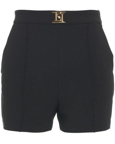 Elisabetta Franchi High Waisted Logo Plaque Shorts - Black