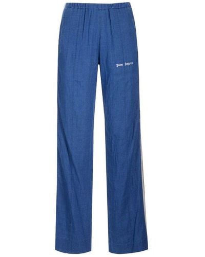 Palm Angels Logo Embroidered Straight Leg Trousers - Blue