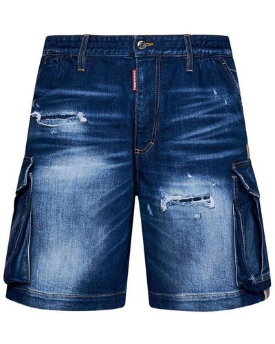DSquared² Medium Ripped Knee Wash 64 Tag Shorts - Blue