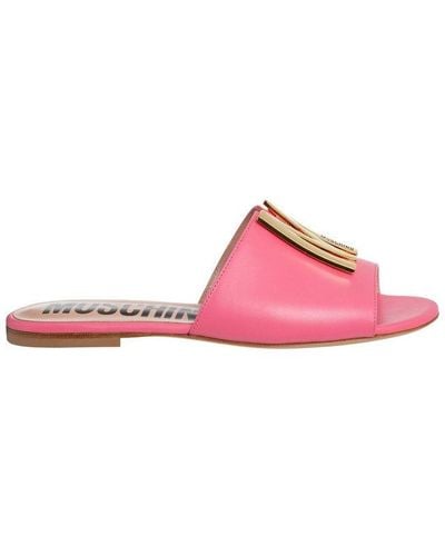 Moschino Logo-plaque Leather Slides - Pink