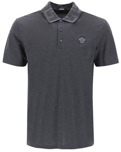 Versace Polo Shirt With Greca Collar - Black