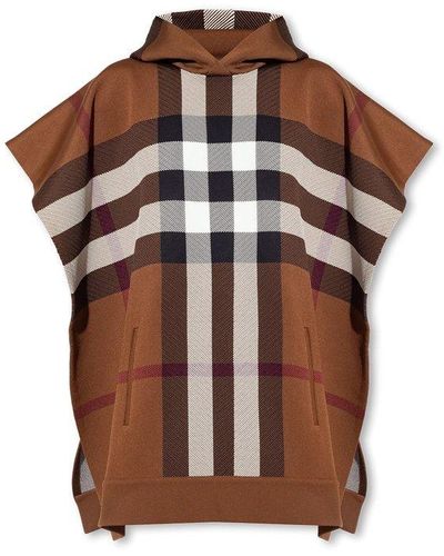 Burberry Nova-check Hooded Cap-sleeved Sweatshirt - Brown