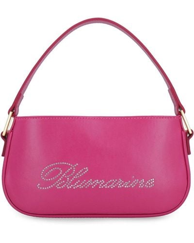 Blumarine Logo Rhinestone Embellished Shoulder Bag - Pink