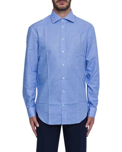 Emporio Armani Checked Long-sleeved Shirt - Blue
