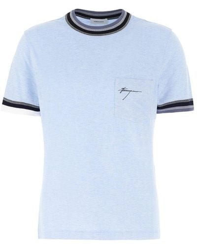 Ferragamo Logo Embroidered Color-block Trim T-shirt - Blue