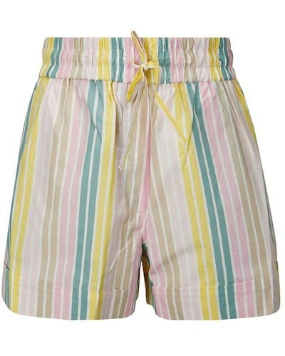 Ganni Stripe Cotton Elasticated Shorts - White