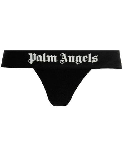 Palm Angels Logo-jacquard Trim Thong - Black