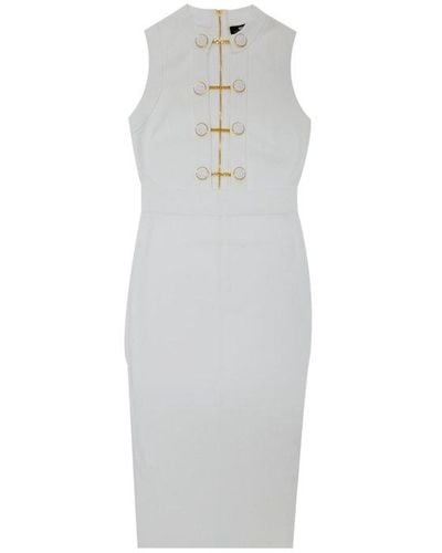 Elisabetta Franchi Cufflink Button Midi Dress - White