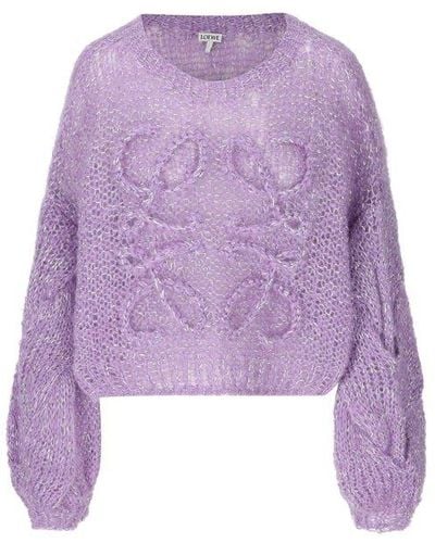 Loewe Anagram Dropped Shoulder Knitted Sweater - Purple